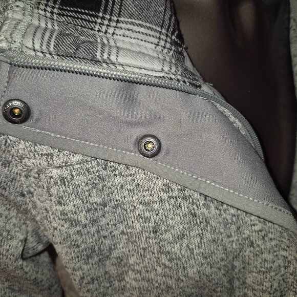 Eddie Bauer Gray Knit Jacket Shirt with Flannel Collar Zip and Snap Size Medium - Picture 4 of 7